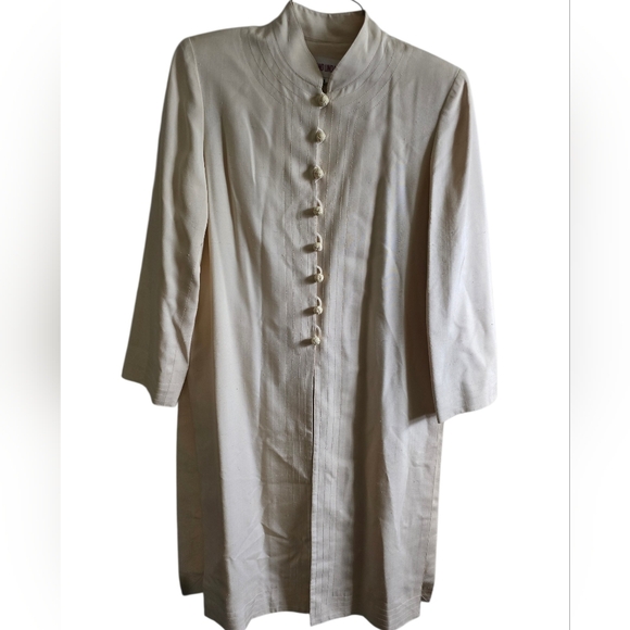 Tom and Linda Platt Jackets & Blazers - Vintage Tom and Linda Platt Ivory Silk Duster Coat (or longline jacket)